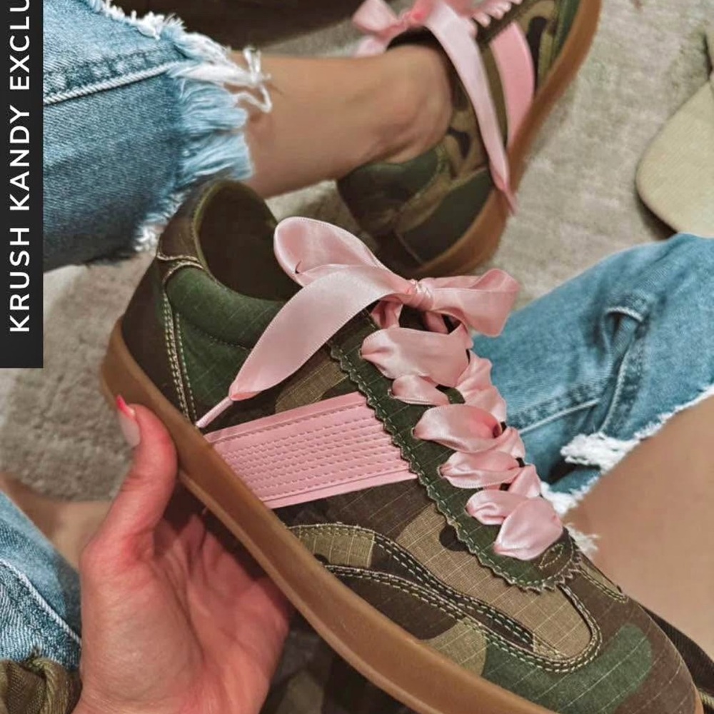 Pink and Green Retro-Inspired Low-Top Sneakers